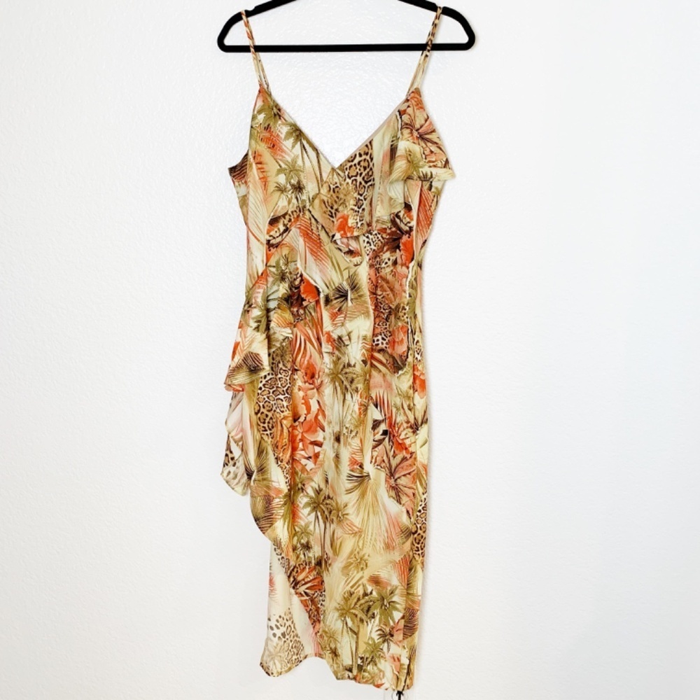 Venus Dress Animal Tropical Print Size 10 Asymmetrical Hem Side Slit Flirty 90's